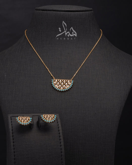 طقم بريشا ذهبي فيروزي